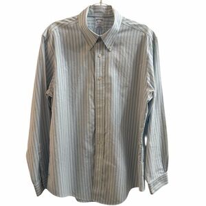 BROOKS BROTHERS, Menโs L, Blue & Green Striped Regent Button-Down Shirt w/ Logo.